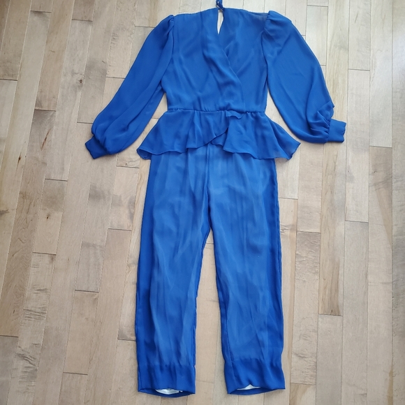Vintage Pants - Vintage royal blue sheer jump suit